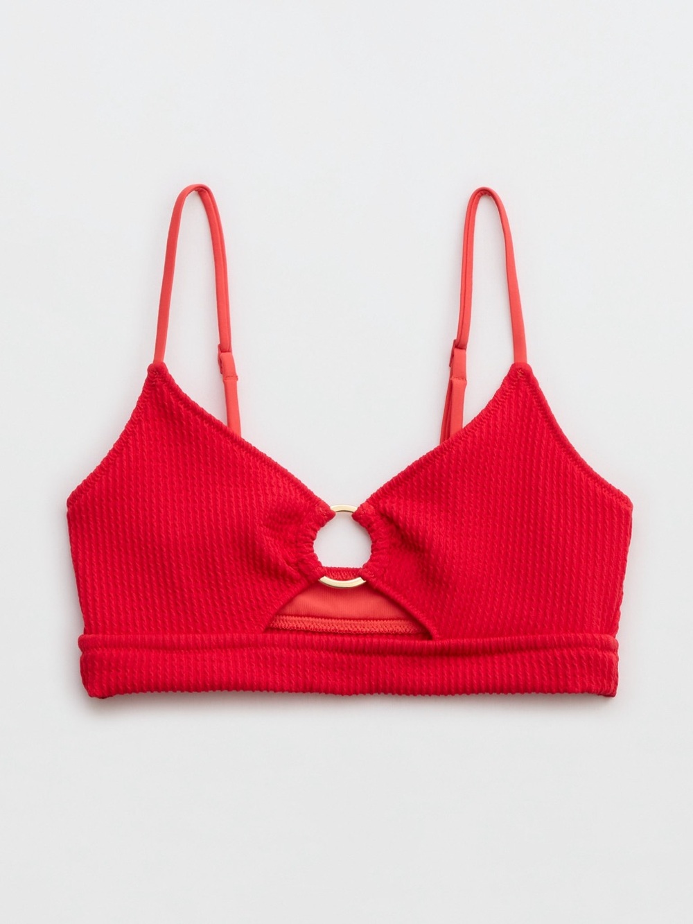 NWT aerie Red Ribbed Ring-Front Bikini Top